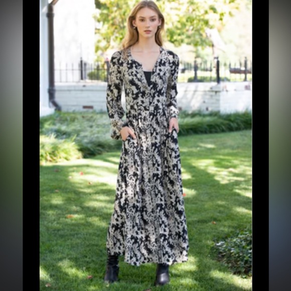 Rungolee Carmina Silk Maxi Dress Tan Black Sz S - Picture 12 of 12